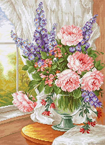 Luca-S BU4016 Rosen am Fenster Kreuzstichset, Baumwolle, mehrfarbig, 25x34cm von LUCAS