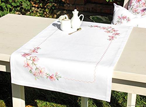 Luca-S FM003 Apfelblüte Kreuzstichset Tischläufer, Baumwolle, mehrfarbig, 46x76cm von LUCAS