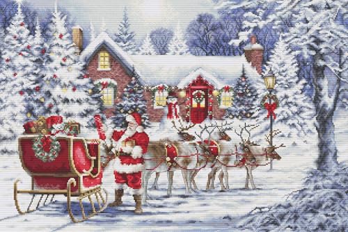 Luca-S Kreuzstich-Set Gold – Besuch des Weihnachtsmanns, BU5084, Kreuzstich-Set für Erwachsene, Handarbeits- und Stickset von Luca-S