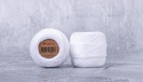 Luca-S Premium Coton Perlen-Stickgarn, Größe 8, 100 % ägyptische Baumwolle, Häkelgarn, Kreuzstich-Stickgarn, Oeko TEX zertifiziert, 10 g pro Knäuel, Farbe: Weiß von Luca-S