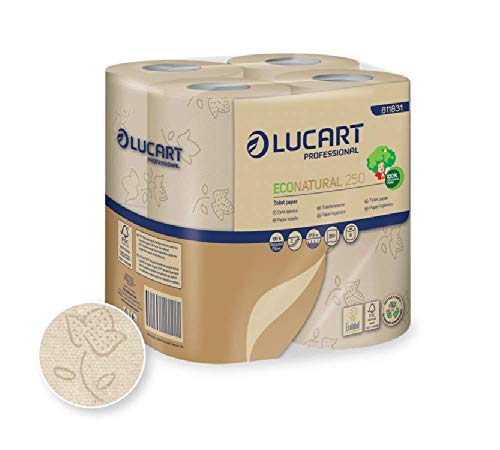 Lucart Toilettenpapier EcoNatural 250 Blatt, 2-lagig, 64 Rollen, 10 x 11 cm, 8 x 8 Ro, geprägt, EU-Ecolabel 811831 von Lucart EcoNatural