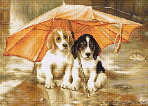 Luca-S B550 Zwei unter einem Regenschirm Kreuzstichset, Baumwolle, mehrfarbig, 30,5x22cm von Luca-S