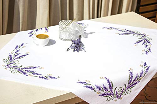 Luca-S FM007 Lavendel Kreuzstichset Tischdecke, Baumwolle, mehrfarbig, 75x75cm von Luca-S