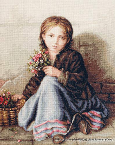 Luca-S Mädchen mit Blumen Kreuzstichset, Baumwolle, Mehrfarbig, 33x42,5cm von LUCAS