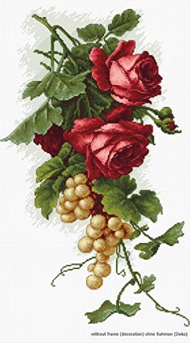 Luca-S Rote Rosen mit Trauben Kreuzstichset, Baumwolle, Mehrfarbig, 20x33cm von LUCAS