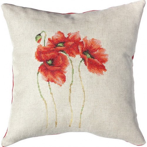 Luca-S Scharlachroter Mohn III Kreuzstichkissen, Baumwolle, Mehrfarbig, 40x40cm von Luca-S