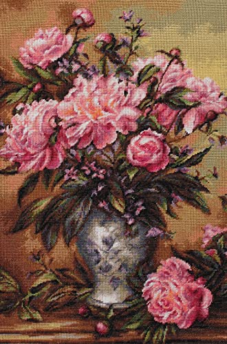 Luca-S Kreuzstichset Vase mit Pfingstrosen, Zählmuster, 34x41cm von Luca-S