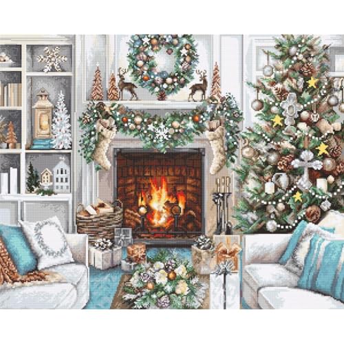 Lucas Kreuzstich Set "Weihnachtsinterieur", Zählmuster, 42x34cm Mehrfarbig von Luca-S