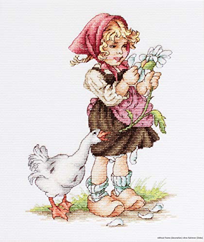 Luca-S Mädchen mit Einer Gans Kreuzstichset, Baumwolle, Mehrfarbig, 14,5x20cm von Lucas