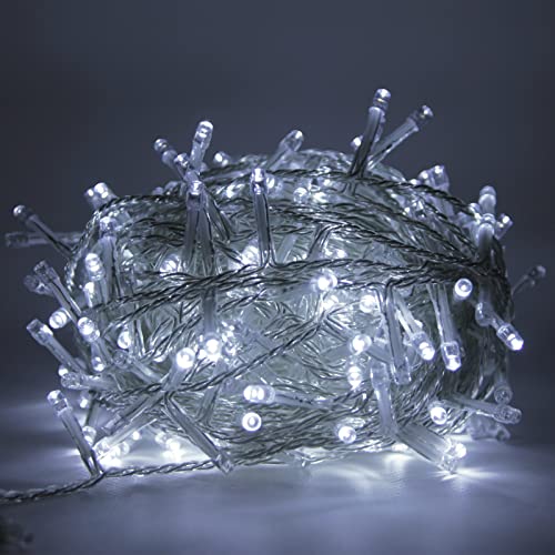 LUCCIKA® Lichterkette 25 Meter mit 500 LEDs eisweiß für Weihnachtsbaum außen und innen Controller mit 8 Sets Licht und Speicherkabel transparent von Luccika