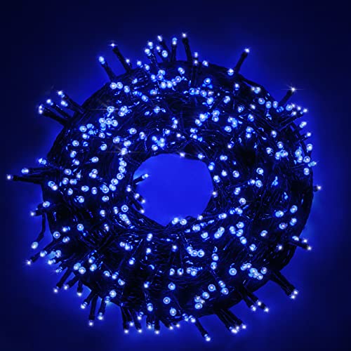 LUCCIKA® Lichterkette 9 Meter mit 180 LEDs Farbe blau für den Außen- und Innenbereich 31 V Controller mit 8 Spielen und grünem Kabelspeicher von Luccika