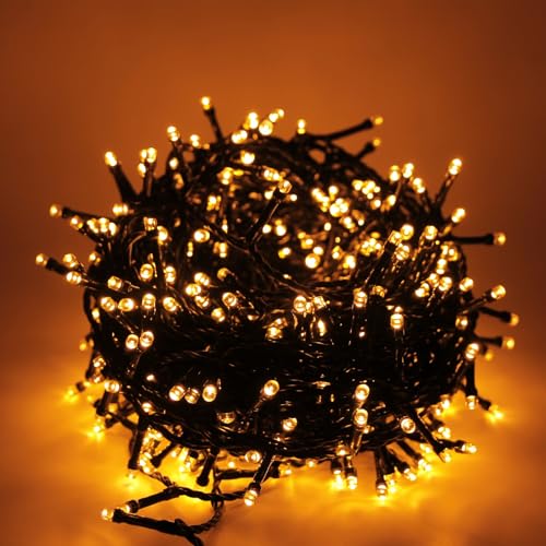 Luccika LED-Lichterkette, 8 Lichtspiele, Grünes Kabel, 31V, Innen- und Außenbereich (Antikes Gold, 15M 300LED) von Luccika