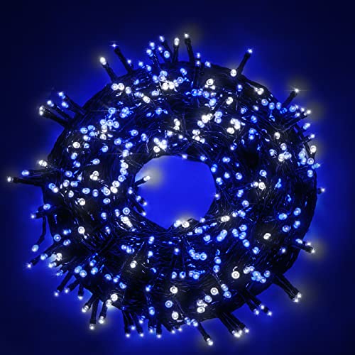 Luccika LED-Lichterkette, 8 Lichtspiele, Grünes Kabel, 31V, Innen- und Außenbereich (Kaltweiß + Blau, 25M 500LED) von Luccika