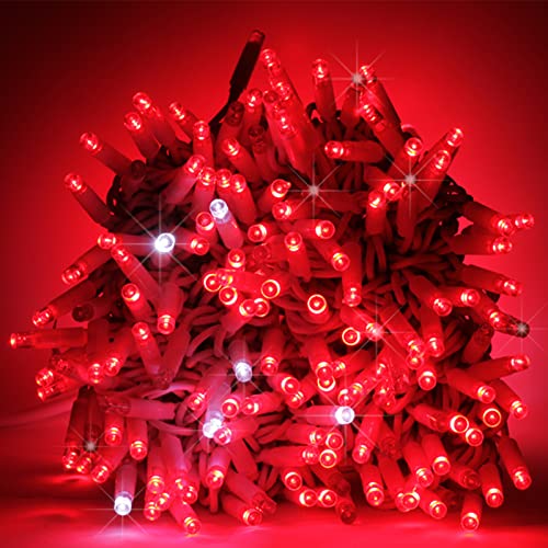 Luccika LED-Lichterkette für Weihnachten, professionell, MaxiLED, 8 mm, Flash, für Gärten, Geschäfte, Bars, Außenbereiche (Rot mit weißem Blitz, Eisweiß, 5 Meter – 50 LEDs ohne Netzteil) von Luccika