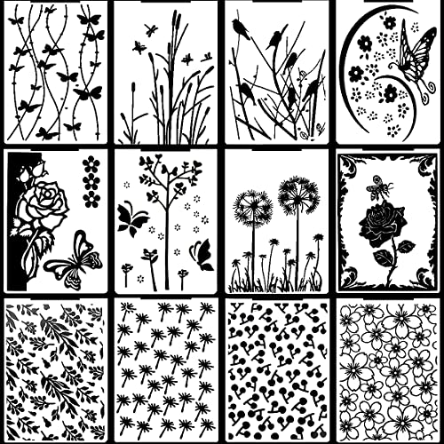 12 Stück Prägeschablone Kunststoff Prägefolder Transparent Embossing Folder Waschbar Prägeordner for Card Making Photo Album Scrapbooking Decoration, Grass and Wood(14.8 x 10.5 cm) (Stil 1) von Luccyle