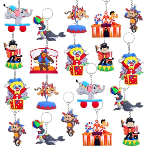 Luccyle 24 Stück Zirkus-Schlüsselanhänger, Zirkus-Partygeschenke, Clown-Tiere, Schlüsselanhänger, Clown, Tiere, Karnevals-Themenzubehör und Dekorationen von Luccyle