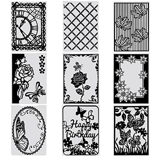 Prägeschablone, 9Pcs Prägefolder Embossing Folder, Transparent Embossing Folder Waschbar Prägeordner für DIY Album Papier Karten Umschlag Scrapbooking (14.8 x 10.5 cm) von Luccyle