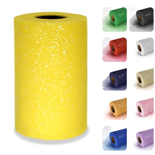 Luceinvita Glitzer-Tüllstoff, 15,2 cm x 45,7 m, Pailletten-Tüllrolle für Tutu, Geschenkverpackung, Hochzeitsdekoration, Basteln, Party-Hintergrund (gelb) von Luceinvita