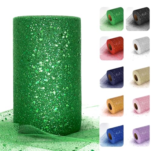 Luceinvita Glitzer-Tüllstoff, 15,2 cm x 45,7 m, Weihnachts-Pailletten-Tüllrolle für Tutu, Geschenkverpackung, Hochzeit, DIY, Handwerk, Party, Halloween-Dekoration (grün) von Luceinvita
