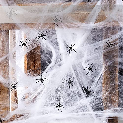 Halloween Deko Spinnennetz, mit 200g Spinnennetz und 30 Spinnen, für Indoor Tischdekoration Party Tür und Fenster Karneval Garten Horror, für Outdoor Halloween Deko Spinnennetz, mit 200g Spinnennetz und 30 Spinnen, für Indoor Tischdekoration Party Tür und Fenster Karneval Garten Horror, für Outdoor von Lucgifou
