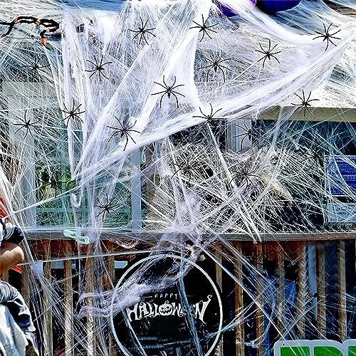 Halloween Spinnennetz Deko,Horror Spinne Deko Spinnennetzen mit 200g Spinnennetze und 40 Stück Spinnen für Karneval Fasching Party Dekoration von Tisch,Haus und Garten von Lucgifou