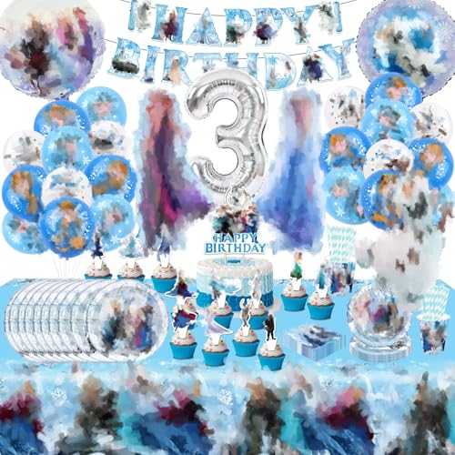 111Pcs Kindergeburtstag Geschirr Deko 3 Jahre Mädchen- Geburtstag Partygeschirr mit Luftballon Balloon Happy Birthday Geburtstagsdeko Girlande Pappteller Tortendeko Party Deko Supplies von Luchild