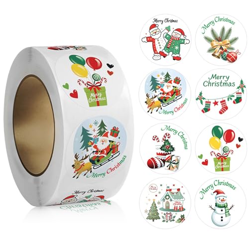 500 Stück Weihnachtssticker, Weihnachtsaufkleber Selbstklebend Geschenketiketten Weihnachten Sticker Rolle Deko Aufkleber für Weihnachtskarten Geschenktaschen Papiertüten 2.5cm von Luchild