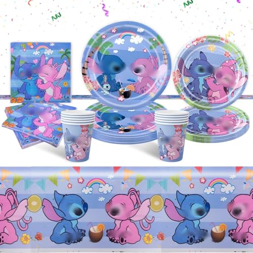 Luchild Partygeschirr Set- 51Pcs Blau Pappteller Kindergeburtstag Geburtstag Geschirr Set, Mädchen Junge Geburtstag Deko Party Supplies Set Becher Teller Tischdecke Servietten Tassen 10 Gäst von Luchild