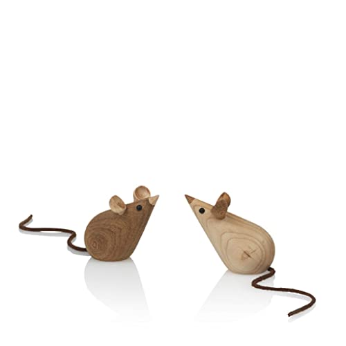 Lucie Kaas Skjode Holzfiguren Mäuse 2er Set 5,5cm, aus Esche und Kastanie gefertigt, SK03, Braun von Lucie Kaas