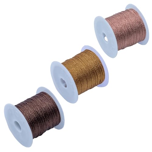 3 Rollen Makramee Garn 1mm, Schnur für Armbänder, Geschenkband Gold für DIY Handwerk Armbänder Schmuckherstellung Halsketten Handwerk (Khaki, Goldgelb, Dunkelbraun) von Lucien