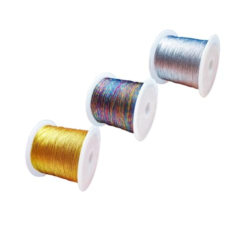 3 Rollen Makramee Garn 1mm, Schnur für Armbänder, Geschenkband Gold für DIY Handwerk Armbänder Schmuckherstellung Halsketten Handwerk (Silber,Gold,Bunt) von Lucien