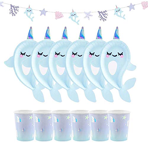 Luck and Luck Narwhal Party-Set für 6 Teller, Becher, Girlande von Luck and Luck