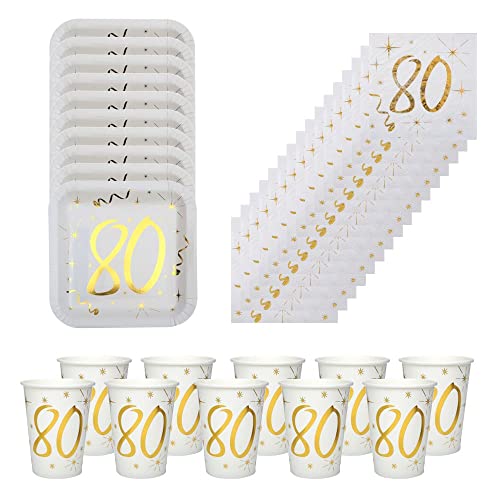 Party-Set zum 80. Geburtstag mit Tellern, Servietten und Bechern, 80. Geburtstag, Party-Dekorationen, Gold 80. Party-Set Party-Set zum 80. Geburtstag mit Tellern, Servietten und Bechern, 80. Geburtstag, Party-Dekorationen, Gold 80. Party-Set von Luck and Luck