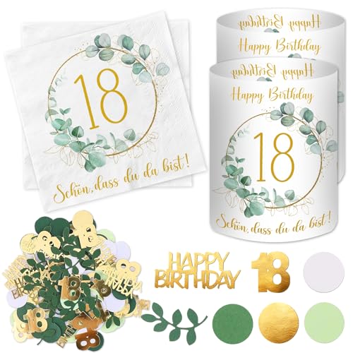 20 Stück Servietten 18 Geburtstag+ 12 Stück Windlicht Tischdeko 18 Geburtstag + 100 Stück Konfetti 18 Geburtstag Deko Grün, Deko 18. Geburtstag Mädchen Junge, Eukalyptus Tisch Deko 18 Jahre 20 Stück Servietten 18 Geburtstag+ 12 Stück Windlicht Tischdeko 18 Geburtstag + 100 Stück Konfetti 18 Geburtstag Deko Grün, Deko 18. Geburtstag Mädchen Junge, Eukalyptus Tisch Deko 18 Jahre von Luckeey