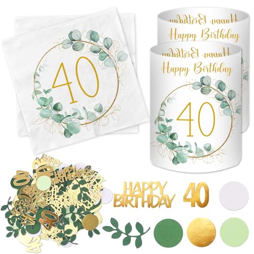 20 Stück Servietten 40 Geburtstag+ 12 Stück Windlicht Tischdeko + 100 Stück Konfetti Grün, Deko 40. Geburtstag Frau Mann, 40 Jahre Happy Birthday Deko Eukalyptus 20 Stück Servietten 40 Geburtstag+ 12 Stück Windlicht Tischdeko + 100 Stück Konfetti Grün, Deko 40. Geburtstag Frau Mann, 40 Jahre Happy Birthday Deko Eukalyptus von Luckeey