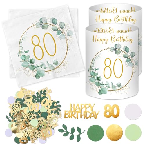 20 Stück Servietten 80 Geburtstag+ 12 Stück Windlicht Tischdeko 80 Geburtstag + 100 Stück Konfetti 80 Geburtstag Deko Grün, Eukalyptus Tisch Deko 80 Jahre, Geschenke zum 80 Geburtstag Frau Mann 20 Stück Servietten 80 Geburtstag+ 12 Stück Windlicht Tischdeko 80 Geburtstag + 100 Stück Konfetti 80 Geburtstag Deko Grün, Eukalyptus Tisch Deko 80 Jahre, Geschenke zum 80 Geburtstag Frau Mann von Luckeey