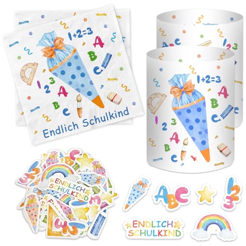20 Stück Servietten Einschulung + 12 Windlicht + 50 Konfetti Streudeko Tischdeko, Endlich Schulkind 2025 Deko, Schulanfang Deko Junge Blau, Schuleinführung Einschulungsdeko mit Bunten ABC Zuckertüte 20 Stück Servietten Einschulung + 12 Windlicht + 50 Konfetti Streudeko Tischdeko, Endlich Schulkind 2025 Deko, Schulanfang Deko Junge Blau, Schuleinführung Einschulungsdeko mit Bunten ABC Zuckertüte von Luckeey