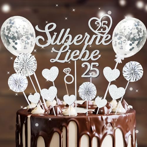 20 Stück Tortendeko Silberhochzeit, 25 Silberne Liebe Cake Topper, Glitzer Silber 25 Hochzeitstag Kuchendeko, Kuchen Deko Silberhochzeit Geschenk 20 Stück Tortendeko Silberhochzeit, 25 Silberne Liebe Cake Topper, Glitzer Silber 25 Hochzeitstag Kuchendeko, Kuchen Deko Silberhochzeit Geschenk von Luckeey