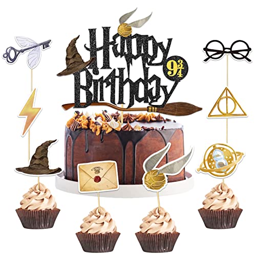 33 Stück Magical Tortendeko, Glitter Wizard Happy Birthday Cake Topper, Magier Geburtstag kuchen deko, Magic Theme Inspiriert Tortenaufleger für Junge Mädchen Party Dekoration von Luckeey