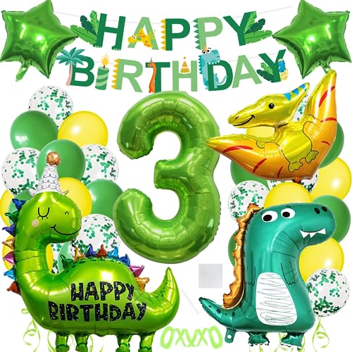 Dino Geburtstag Deko 3 Jahre, Geburtstagsdeko Jungen 3 Jahre, Dino Deko Kindergeburtstag, Dino Folienballon 3 für Dino Party Kindergeburtstag Deko Geburtstag Junge von Luckeey