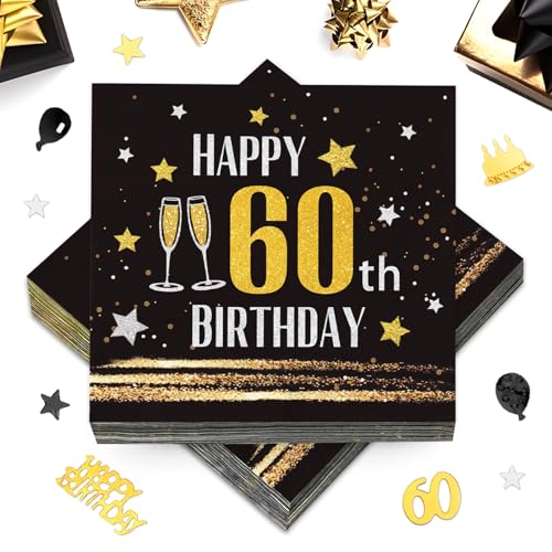 40 Stück Servietten 60 Geburtstag + 500 Konfetti Streudeko 60.ter, Deko 60. Geburtstag Frau Mann, Schwarz Gold Tisch Deko, 60 Jahre Happy Birthday Tischdekoration Geschenke 40 Stück Servietten 60 Geburtstag + 500 Konfetti Streudeko 60.ter, Deko 60. Geburtstag Frau Mann, Schwarz Gold Tisch Deko, 60 Jahre Happy Birthday Tischdekoration Geschenke von Luckeey