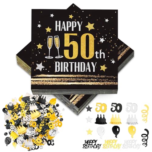 40 Stück Servietten 50 Geburtstag + 500 Konfetti Streudeko 50.ter , Deko 50. Geburtstag Frau Mann, Schwarz Gold Tisch Deko, 50 Jahre Happy Birthday Tischdekoration Geschenke 40 Stück Servietten 50 Geburtstag + 500 Konfetti Streudeko 50.ter , Deko 50. Geburtstag Frau Mann, Schwarz Gold Tisch Deko, 50 Jahre Happy Birthday Tischdekoration Geschenke von Luckeey