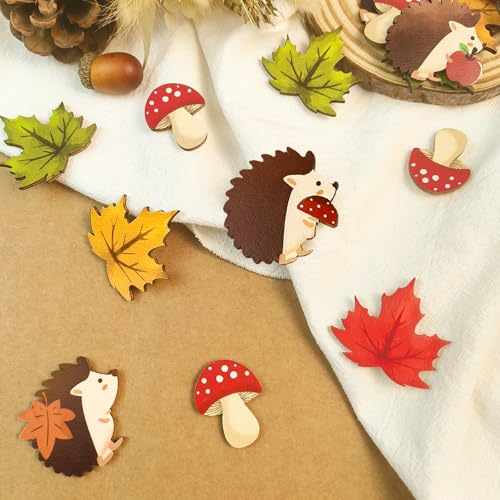 70 Stück Herbstdeko Konfetti Tischdeko Herbst, Streudeko Herbst Dekoration Holz Bunt Lgel Ahornblätter Pilze mit Aufbewahrungsbox, Herbstdeko Tisch Deko Party für DIY Handwerk Verzierungen von Luckeey