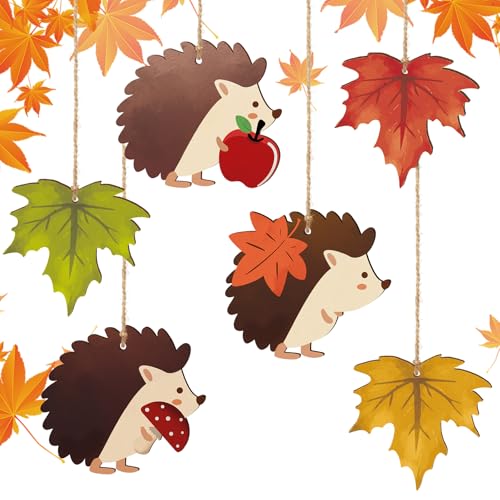 Anhänger Herbstdekoration - 3 Holz-Igel, 6 Ahornblätter und 9 Juteseile - Deko für Innen und Draußen zum Aufhängen - Bunte Fenster und Baumschmuck Anhänger Herbstdekoration - 3 Holz-Igel, 6 Ahornblätter und 9 Juteseile - Deko für Innen und Draußen zum Aufhängen - Bunte Fenster und Baumschmuck von Luckeey
