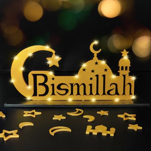 Bismillah Deko, Bismillah Freistehendes Tischschild, Ramadan Dekoration Islam Deko, Bismillah Tischdeko, Alhamdulillah Deko,Bismillah Tischständer mit LED-Umgebungslicht, Islamische Dekoration Bismillah Deko, Bismillah Freistehendes Tischschild, Ramadan Dekoration Islam Deko, Bismillah Tischdeko, Alhamdulillah Deko,Bismillah Tischständer mit LED-Umgebungslicht, Islamische Dekoration von Luckeey