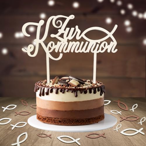 Cake Topper Kommunion, 1 Stück Zur Kommunion Tortendeko Taufe Holz & 48 Stück Holz Fische Tischdeko Konfirmation, Erstkommunion Torte Deko Junge Mädchen Cake Topper Kommunion, 1 Stück Zur Kommunion Tortendeko Taufe Holz & 48 Stück Holz Fische Tischdeko Konfirmation, Erstkommunion Torte Deko Junge Mädchen von Luckeey