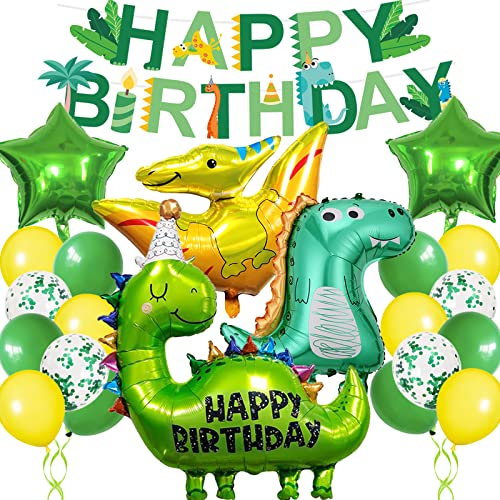 Kindergeburtstag Dino Geburtstag Deko, Dino Deko Kindergeburtstag, Folien Dino Luftballon mit Happy Birthday Girlande, für Dino Party Kindergeburtstag Deko Geburtstag Junge von Luckeey
