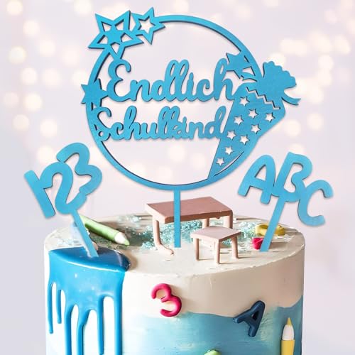 Endlich Schulkind Tortendeko Holz, Blau Tortendeko Einschulung Schulkind 2024 Cake Topper, Kuchendeko Schulanfang Schulkind Einschulung Deko für Junge Endlich Schulkind Tortendeko Holz, Blau Tortendeko Einschulung Schulkind 2024 Cake Topper, Kuchendeko Schulanfang Schulkind Einschulung Deko für Junge von Luckeey