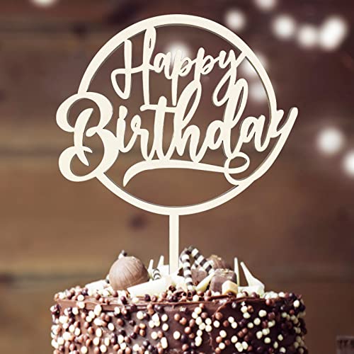 Cake Topper Happy Birthday aus Holz Kuchendeko Geburtstag, Tortendeko Geburtstag Kuchen Deko für Mädchen Junge Frauen Mann Größe 17.5x24cm von Luckeey