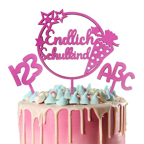 Endlich Schulkind Holz Tortendeko Einschulung, Rosa Schulkind Tortendeko, Cake Topper Schulkind Kuchendeko Schulanfang für Schuleinführung Einschulung Deko Mädchen Junge von Luckeey